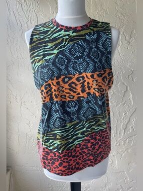Reserved Women Tank Top XS Sleeveless Animal Print Colorful Vibrant Safari
